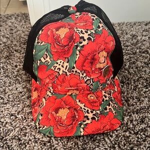 Ariat Rodeo Quincy Floral Red and Black Trucker Hat